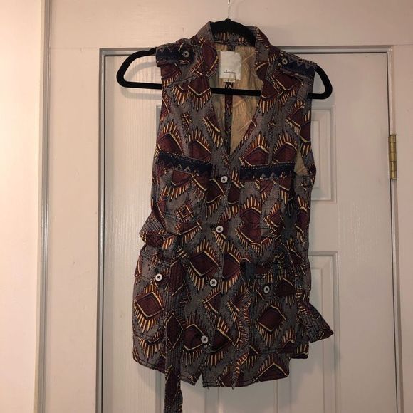 ANTHROPOLOGIE ELEVENSES Safari Vest Jacket - Tribal Print Summer Vest Jacket - S - Picture 4 of 8